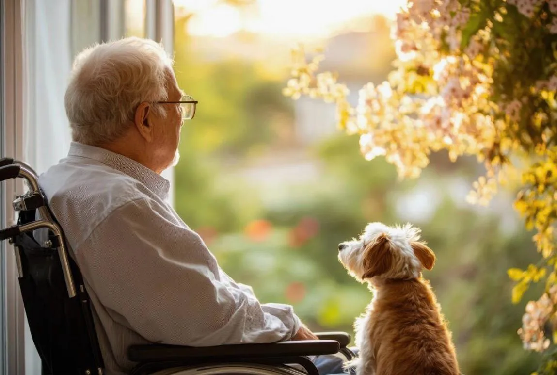Elderly resident enjoying a peaceful moment at Harmony House